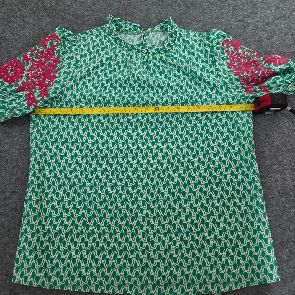 Boho Top Size Large Anegada Style Embroidered Puff Sleeve Ruffle Collar‎ Blouse